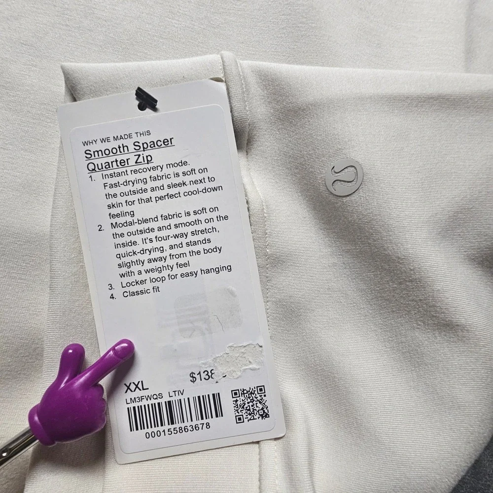 Lululemon Smooth Spacer Quarter Zip Men's XXL Light Ivory Pullover‎ LM3FWQS NEW